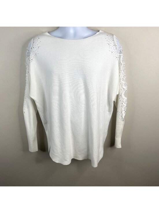 Vila Milano Sweaters - Vila Milano Sweater Women Medium Rhinestone Lace Sleeve City Chic Pullover Party